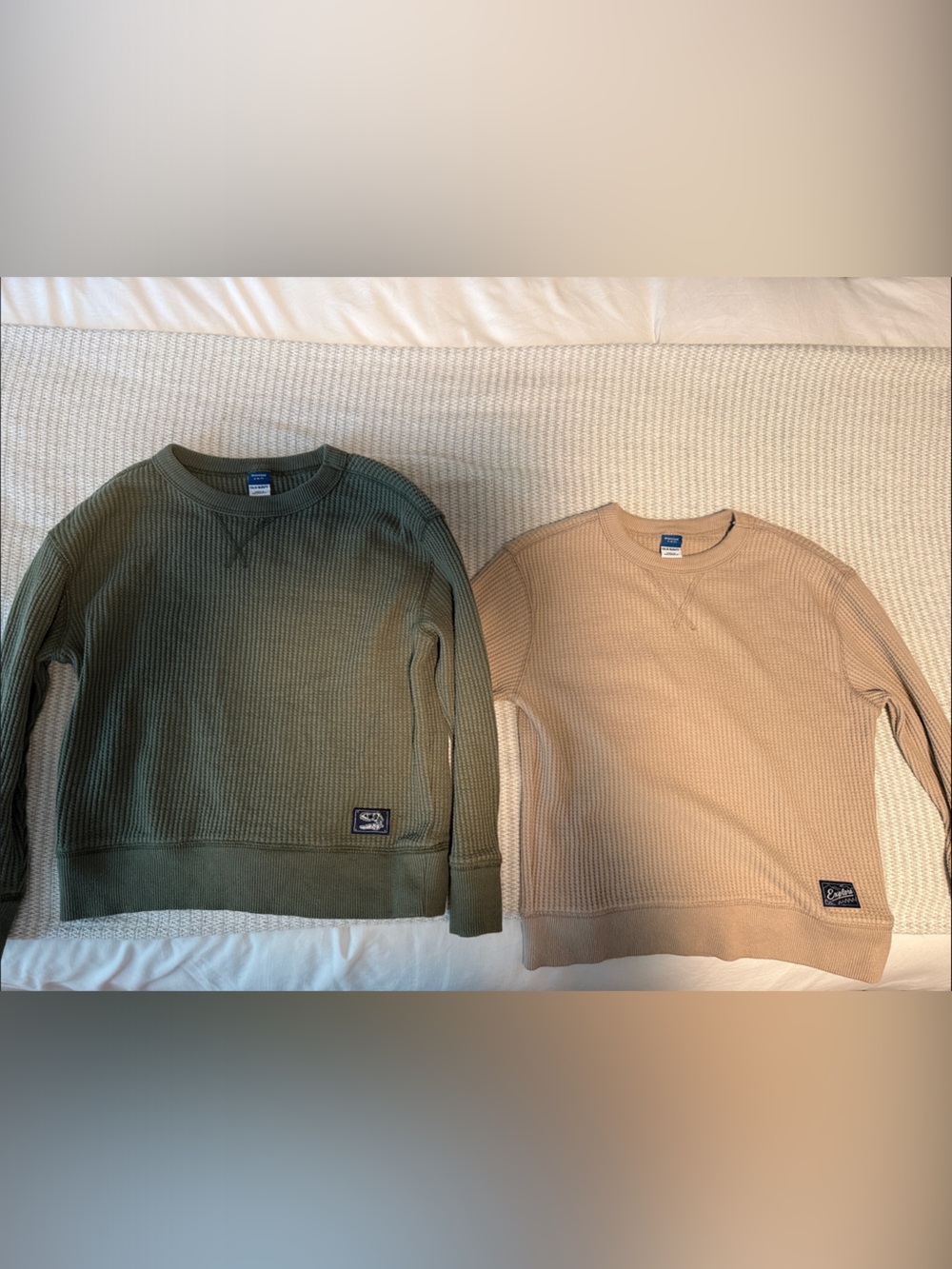 Old Navy Kids Long Sleeve Waffle Crewneck Tees - Olive & Tan